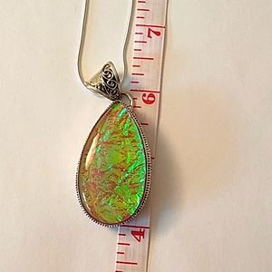 Pink Triplet Teardrop Fire Opal pendant with Sterling Silver Chain